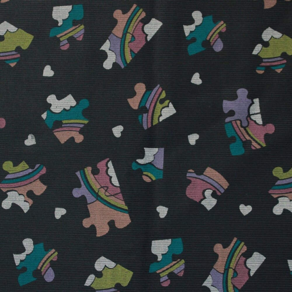 Vintage Unknown Brand Rainbow Puzzle Piece Print Corduroy Fabric